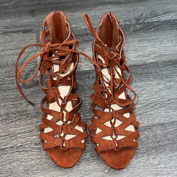Forever 21 Cutout Laceup Heels Burnt Orange - Picture 2 of 10